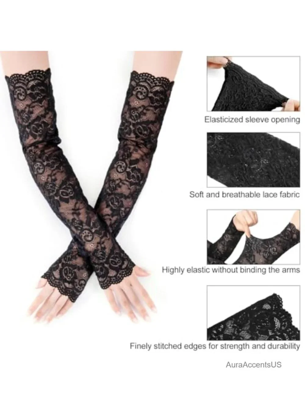 Lace Fingerless Gloves Women Over Elbow Long Bridal Arm Sleeves